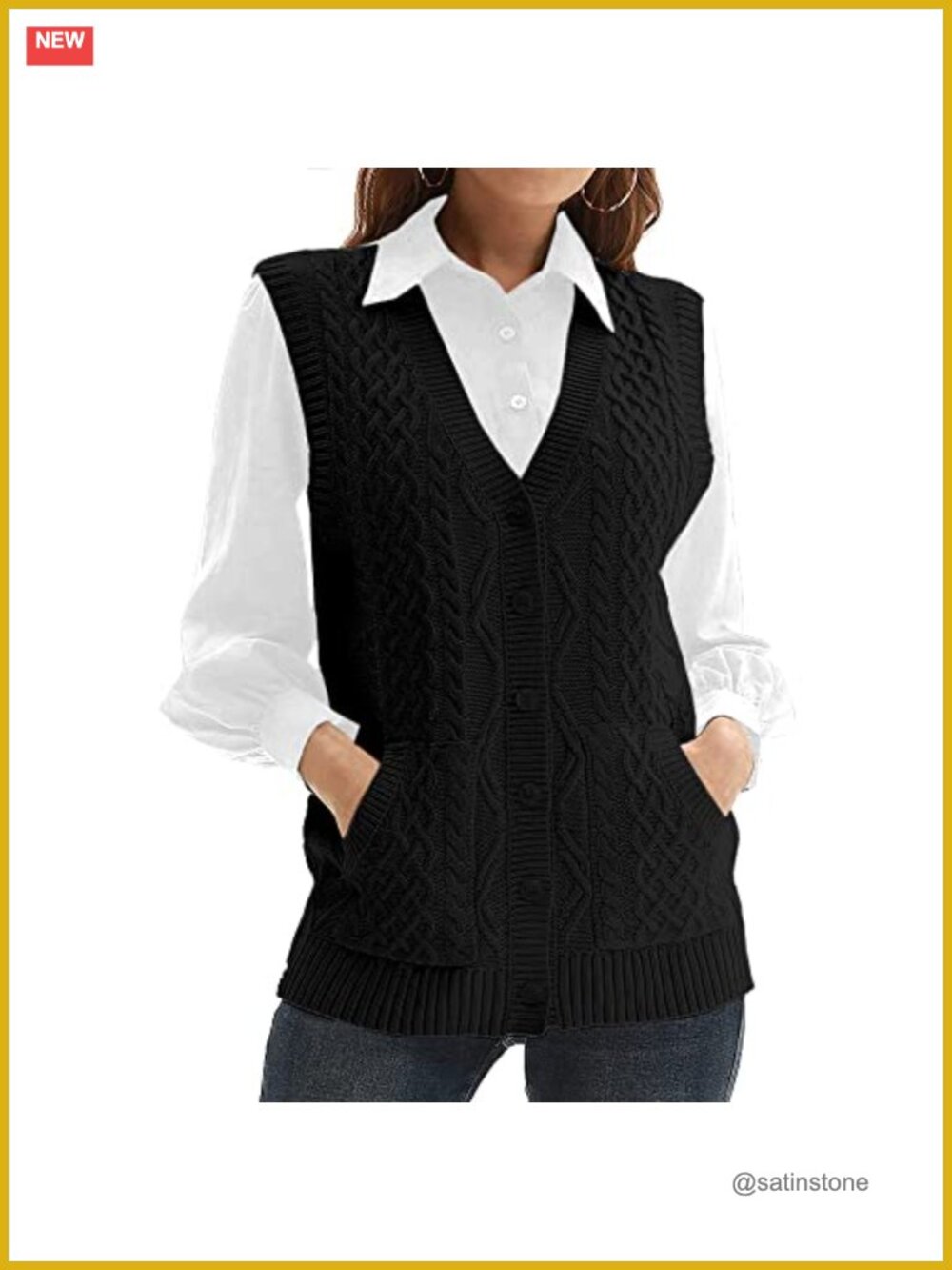 Knit Sweater Vest V Neck Sleeveless Button Down Cardigan with Pockets